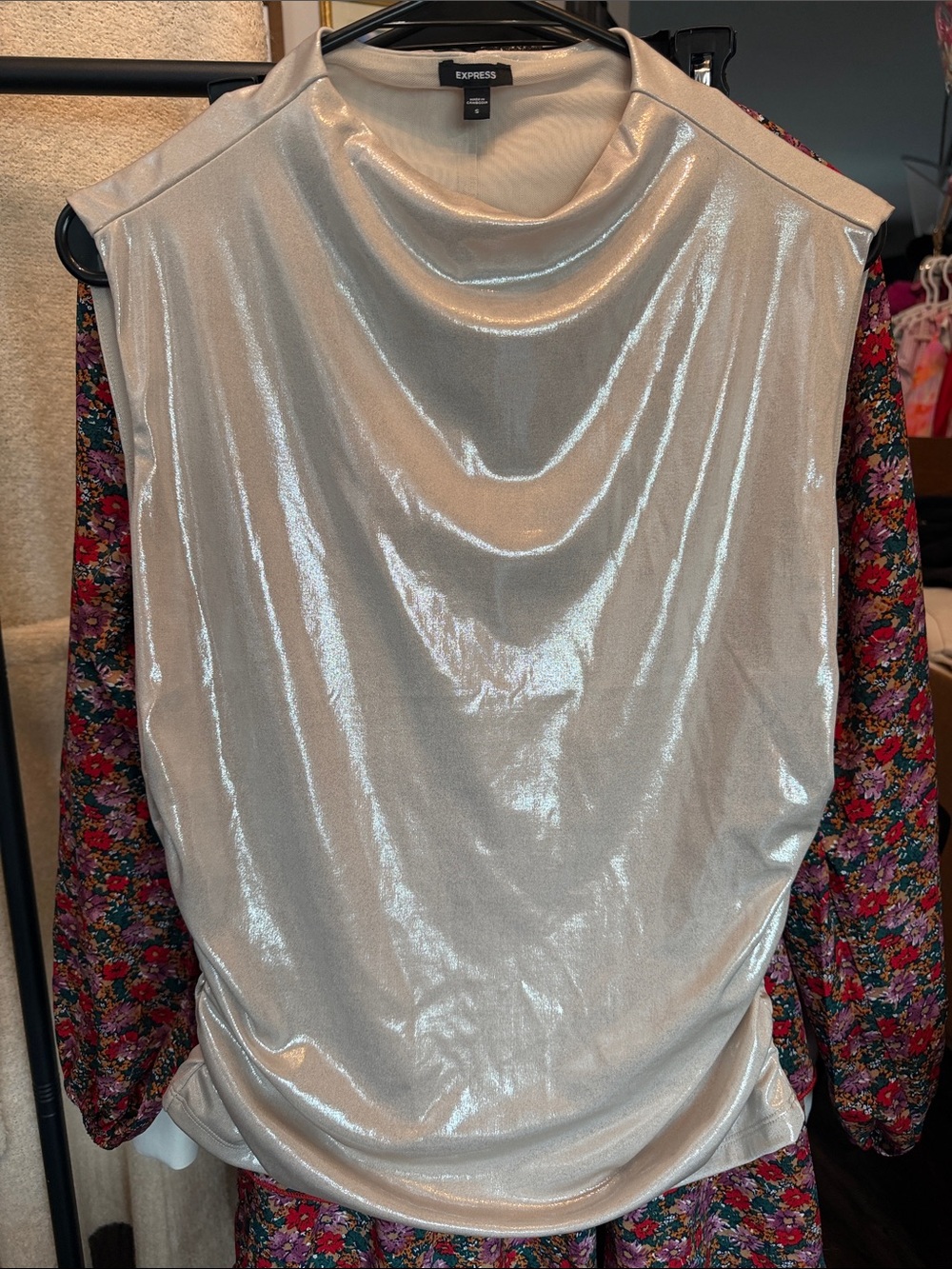 Express Metallic Silver Cowl Neck Sleeveless Camisole